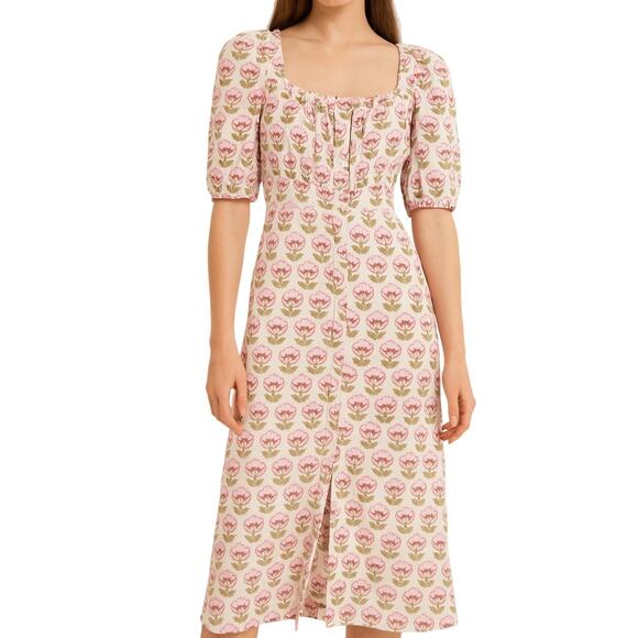 Beau & Ro Pink Floral Block Printed Midi Dress Size XS - Picture 1 of 7